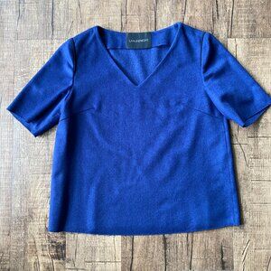 Lan Jaenicke V-neck Cashmere Tee in Sapphire, Size 2 or S